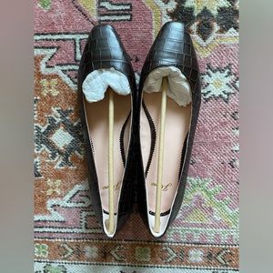 New J.Crew Carolyn Croc-Embossed Leather Flats, Size 10